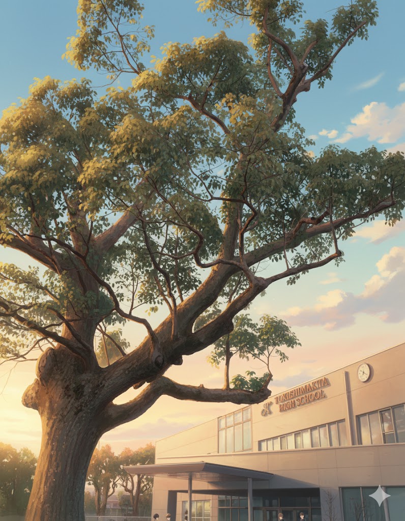 朝日に映える楠